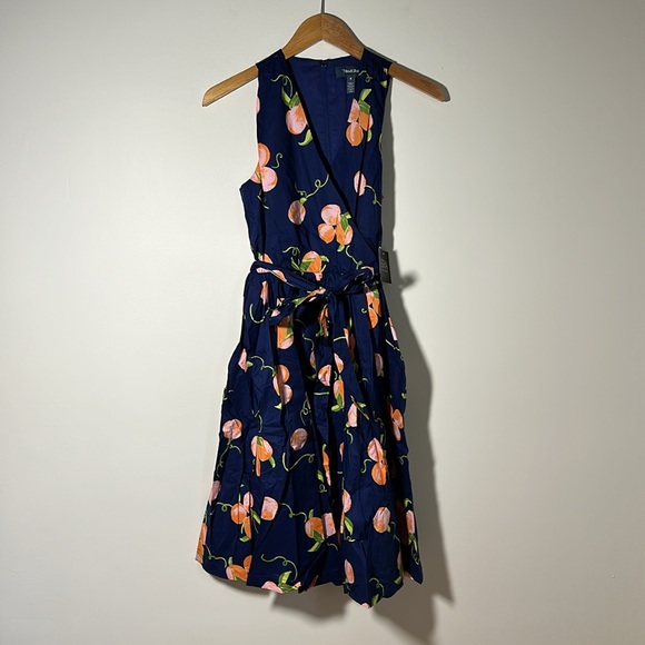 NWT ModCloth Instant Energy Faux-Wrap Dress Sweet Peaches Navy Blue 4 Small NEW - Picture 5 of 9